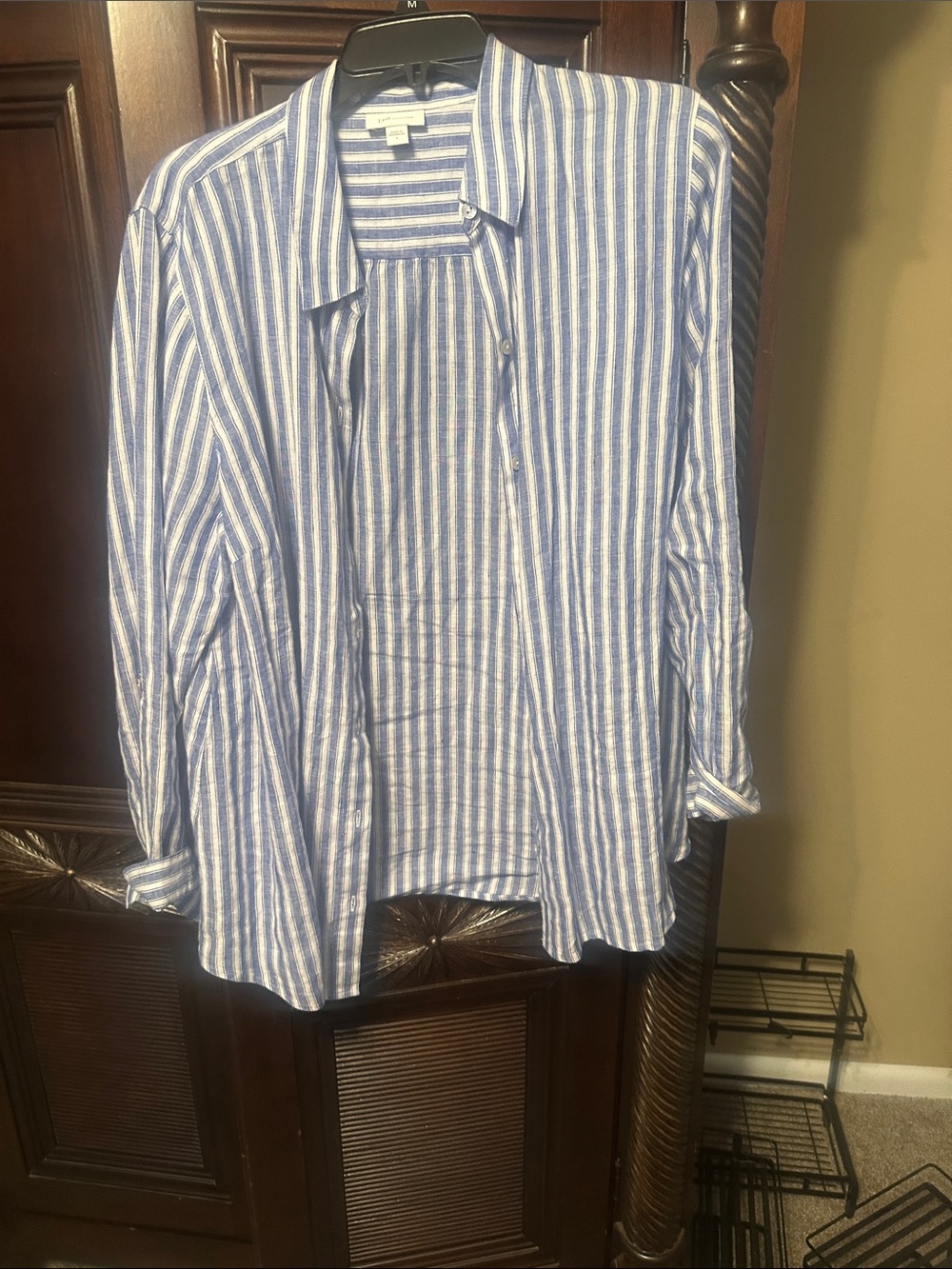 J. Jill Blue and White Vertical-Stripe Button-Down Shirt